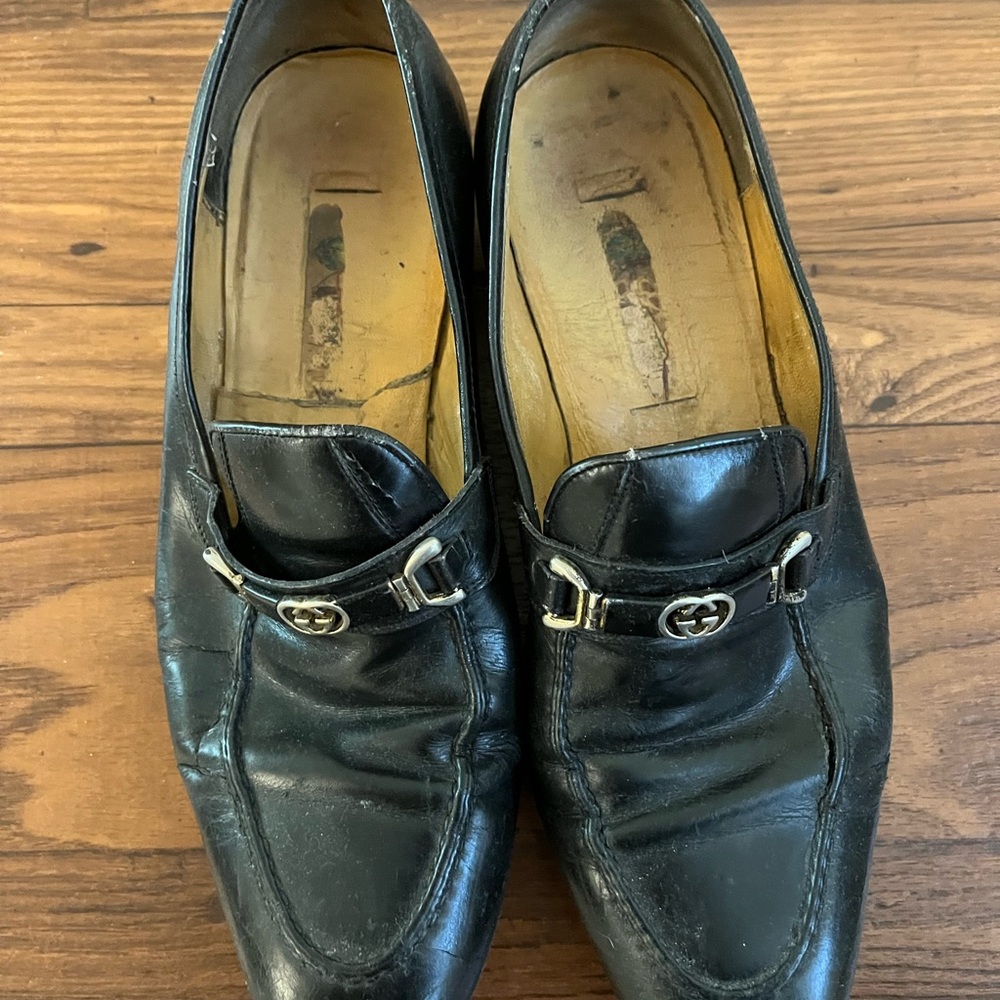 Gucci very worn leather loafers